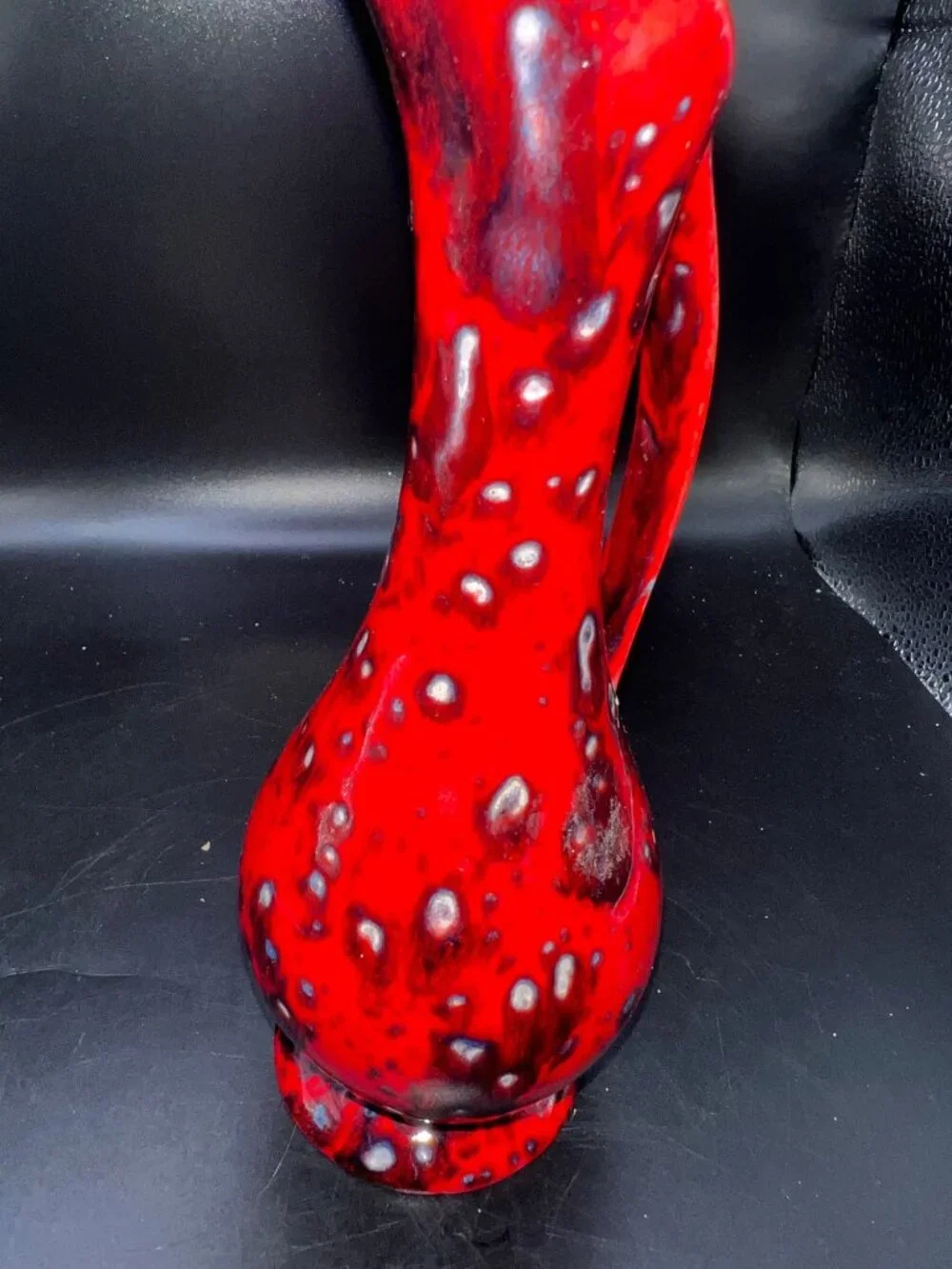 Vintage Red Black Ceramic Drip Glaze Pitcher Vase 8.5”Tall Retro Mid century ewe